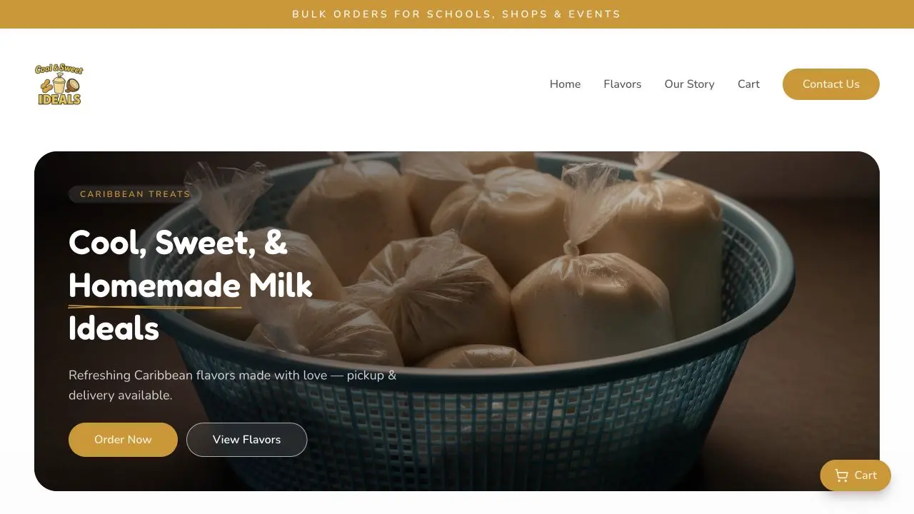 Cool and Sweet Ideals homepage featuring homemade Belizean frozen treats