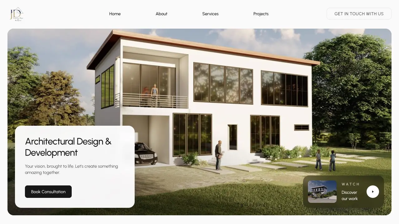 JD Architecture homepage showing a modern residential design
