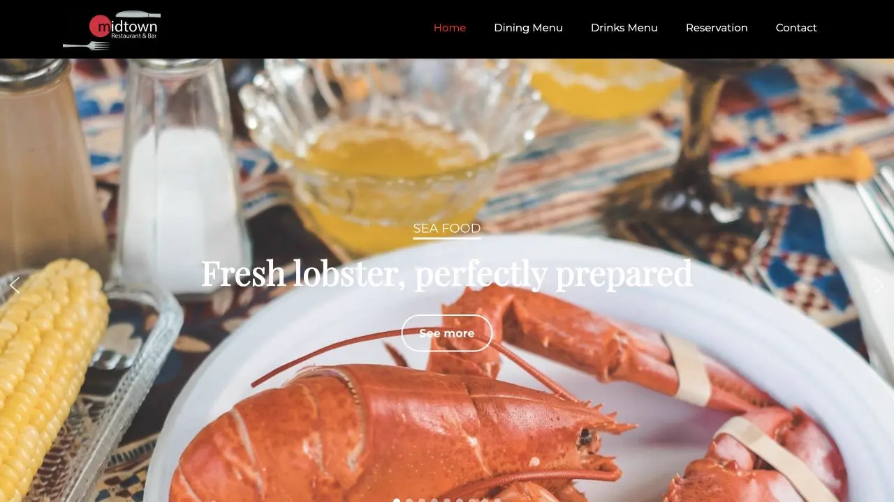 Midtown Restaurant and Bar homepage featuring a lobster dish